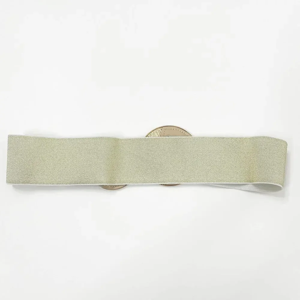 2/$30 NEW Elastic Wide Corset Safe Waist Belt Metallic Snap Buckle Beige Cinch…